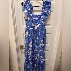 London Times Blue and White Floral Maxi Dress
